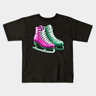 Pink Blue Ice Skating Boots Kids T-Shirt